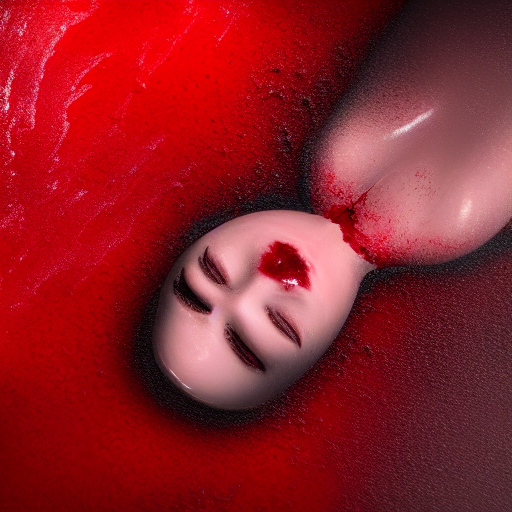 A close-up of Lucy's lifeless body lying in a pool of blood on the shower floor.